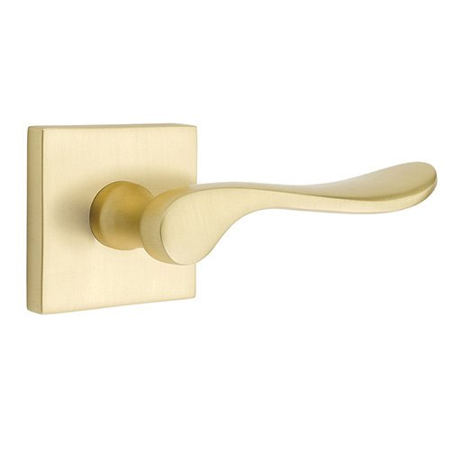 Single Dummy Right Handed Luzern Door Lever With Square Rose in Satin Brass