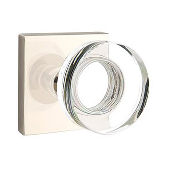 Single Dummy Modern Disc Glass Door Knob with Square Rose in Polished Nickel