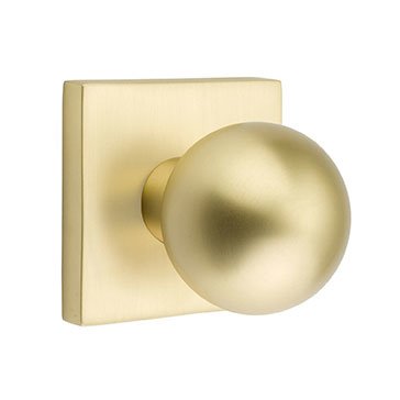 Single Dummy Orb Door Knob With Square Rose in Satin Brass