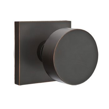 Single Dummy Round Door Knob With Square Rose in Oil Rubbed Bronze