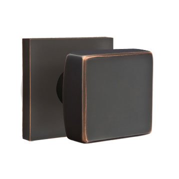 Single Dummy Square Door Knob With Square Rose in Oil Rubbed Bronze