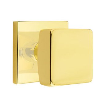 Single Dummy Square Door Knob With Square Rose in Unlacquered Brass