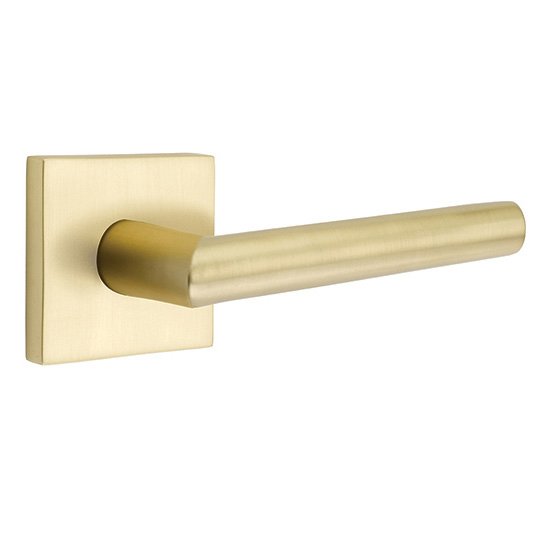 Single Dummy Right Handed Stuttgart Door Lever With Square Rose in Satin Brass