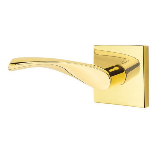 Single Dummy Left Handed Triton Door Lever With Square Rose in Unlacquered Brass