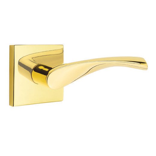 Single Dummy Right Handed Triton Door Lever With Square Rose in Unlacquered Brass