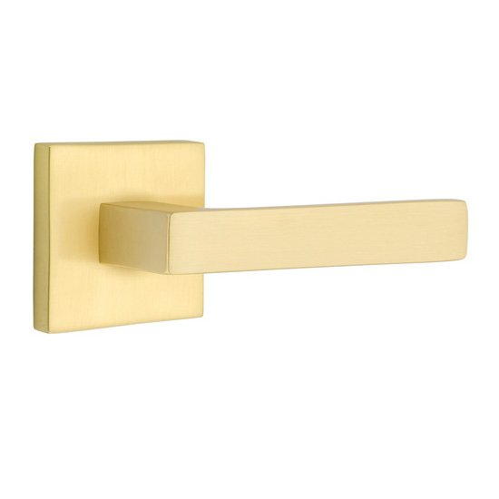 Single Dummy Dumont Right Handed Lever with Square Rose in Satin Brass