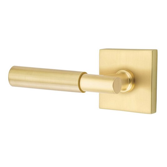 Single Dummy Myles Left Handed Lever with Square Rose in Satin Brass