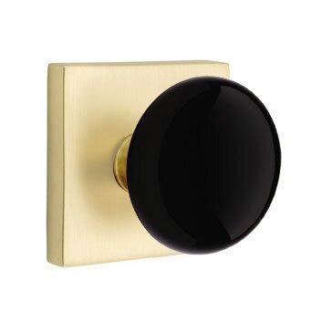 Double Dummy Ebony Porcelain Knob With Modern Square Rosette in Satin Brass