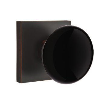 Single Dummy Ebony Porcelain Knob With Modern Square Rosette in Oil Rubbed Bronze