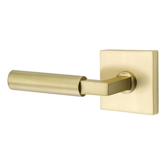 Double Dummy Hercules Door Left Handed Lever With Square Rose in Satin Brass