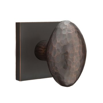 Double Dummy Hammered Egg Door Knob With Square Rose in Oil Rubbed Bronze