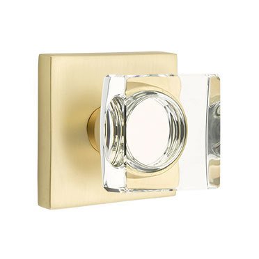 Modern Square Glass Double Dummy Door Knob with Square Rose in Satin Brass