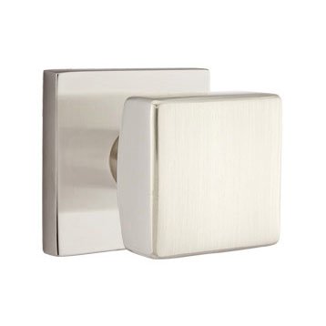 Double Dummy Square Door Knob With Square Rose in Satin Nickel