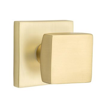 Double Dummy Square Door Knob With Square Rose in Satin Brass