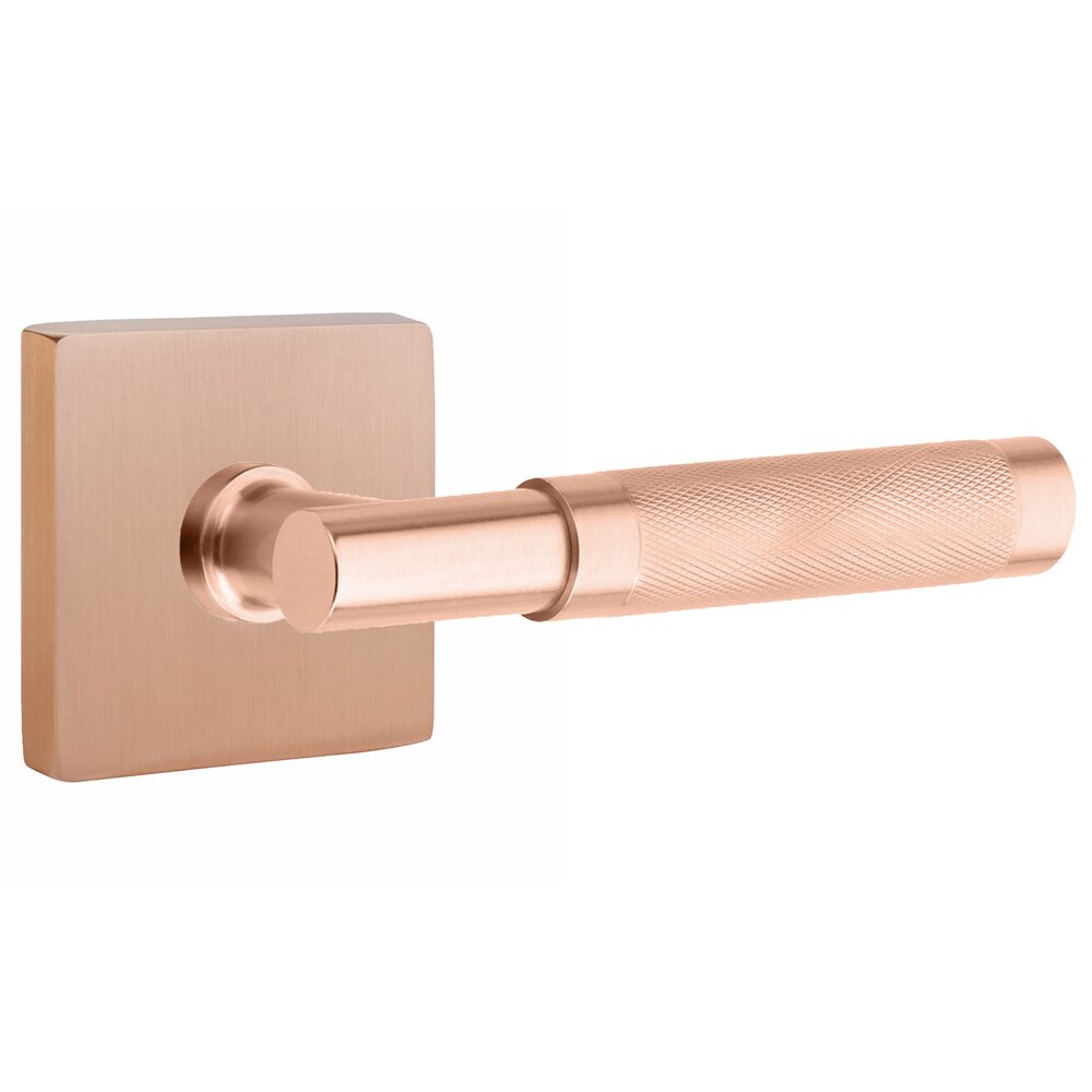 Single Dummy Knurled Lever with T-Bar Stem and Square Rose in Satin Rose Gold