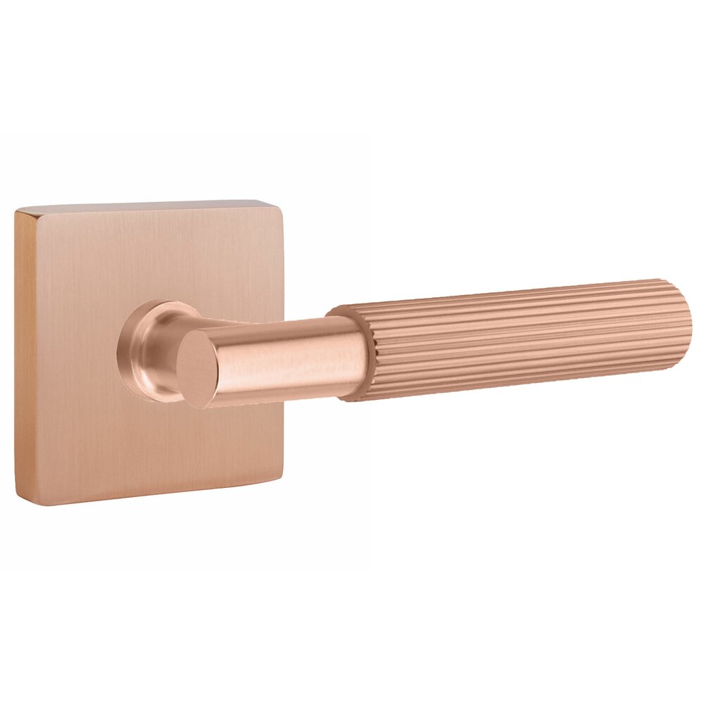 Double Dummy Straight Knurled Lever with T-Bar Stem and Square Rose in Satin Rose Gold