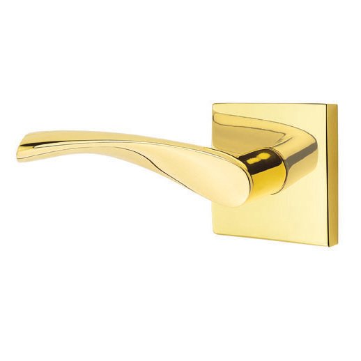 Double Dummy Triton Door Left Handed Lever With Square Rose in Unlacquered Brass
