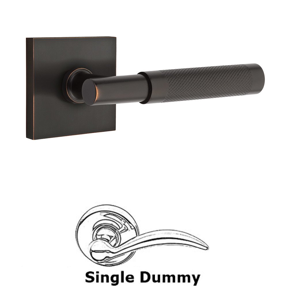 Single Dummy Knurled Lever with T-Bar Stem and Square Rose in Oil Rubbed Bronze