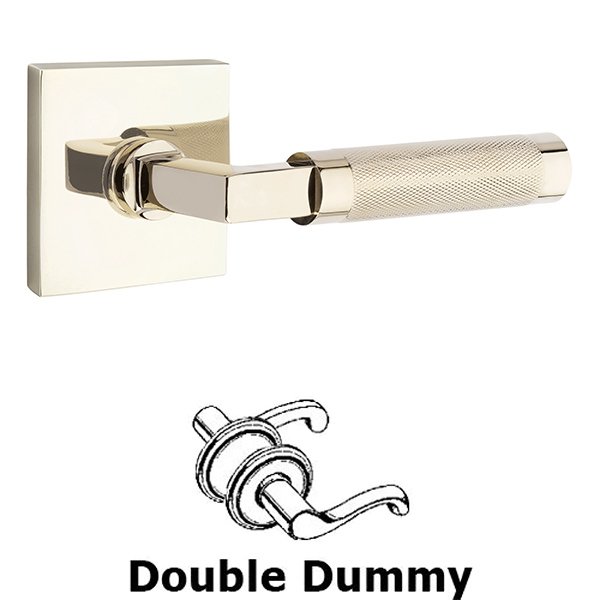 Double Dummy Knurled Lever with L-Square Stem and Square Rose in Polished Nickel