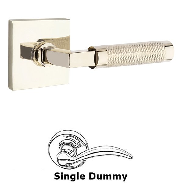 Single Dummy Knurled Lever with L-Square Stem and Square Rose in Polished Nickel