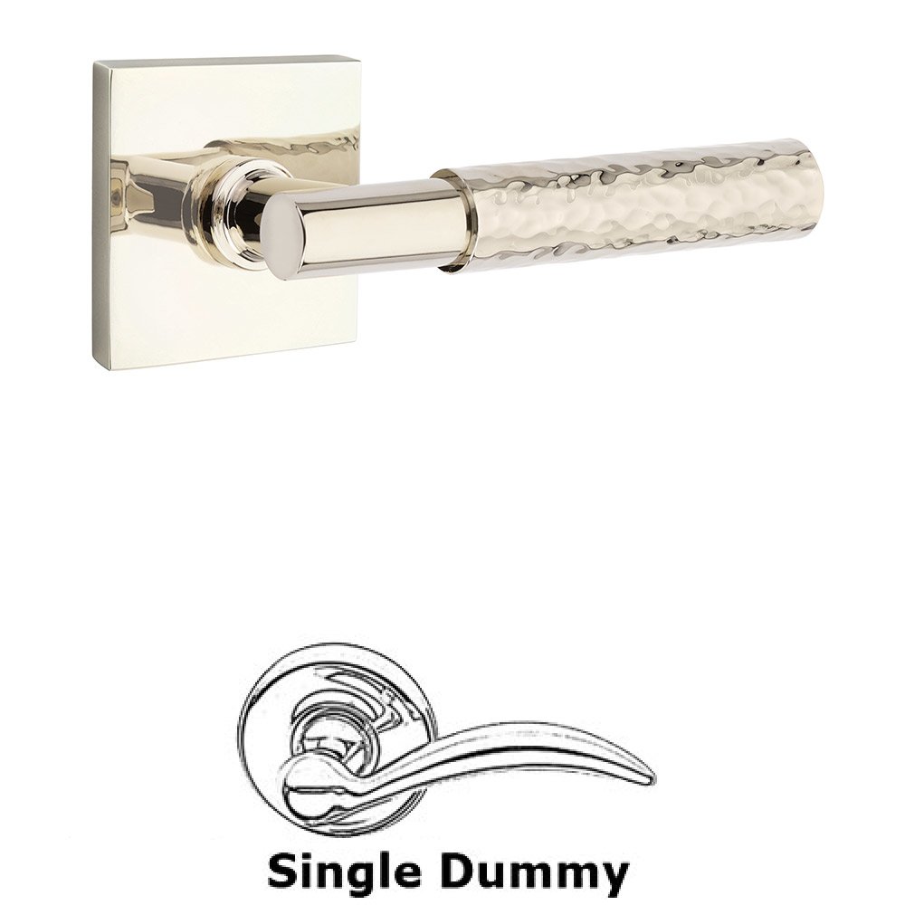 Single Dummy Hammered Lever with T-Bar Stem and Square Rose in Polished Nickel