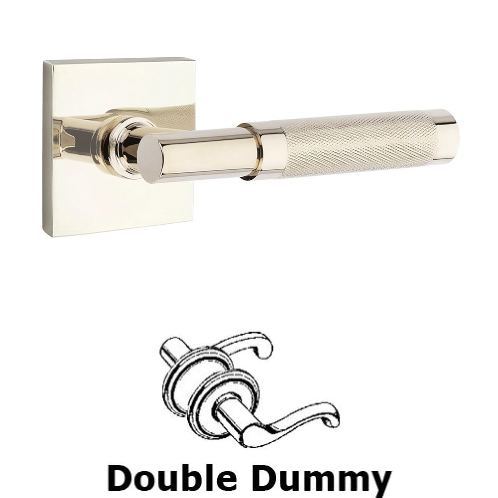 Double Dummy Knurled Lever with T-Bar Stem and Square Rose in Polished Nickel