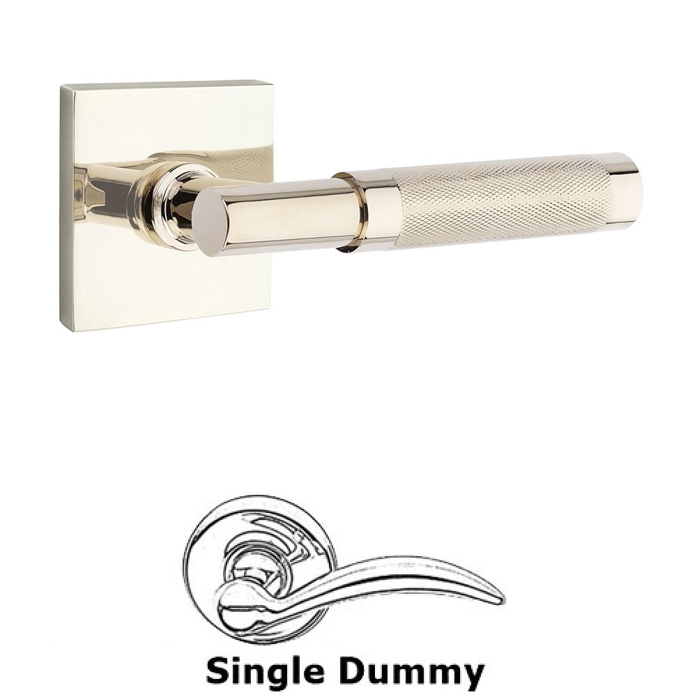 Single Dummy Knurled Lever with T-Bar Stem and Square Rose in Polished Nickel