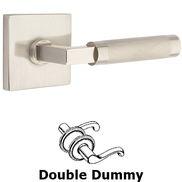 Double Dummy Knurled Lever with L-Square Stem and Square Rose in Satin Nickel