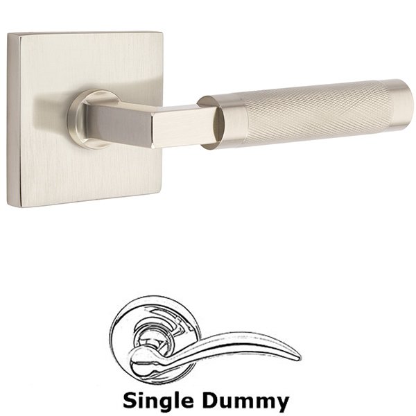 Single Dummy Knurled Lever with L-Square Stem and Square Rose in Satin Nickel