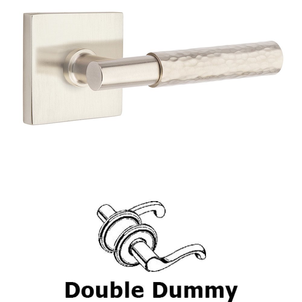 Double Dummy Hammered Lever with T-Bar Stem and Square Rose in Satin Nickel