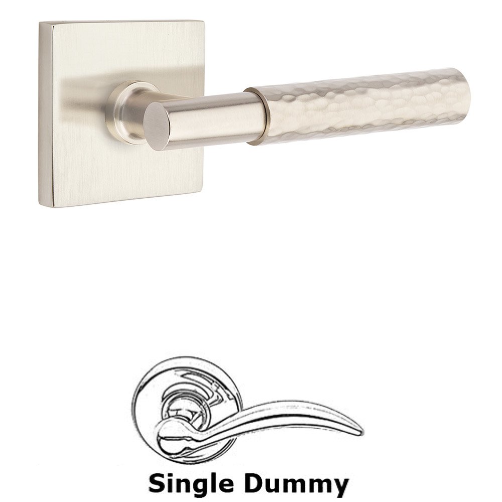 Single Dummy Hammered Lever with T-Bar Stem and Square Rose in Satin Nickel