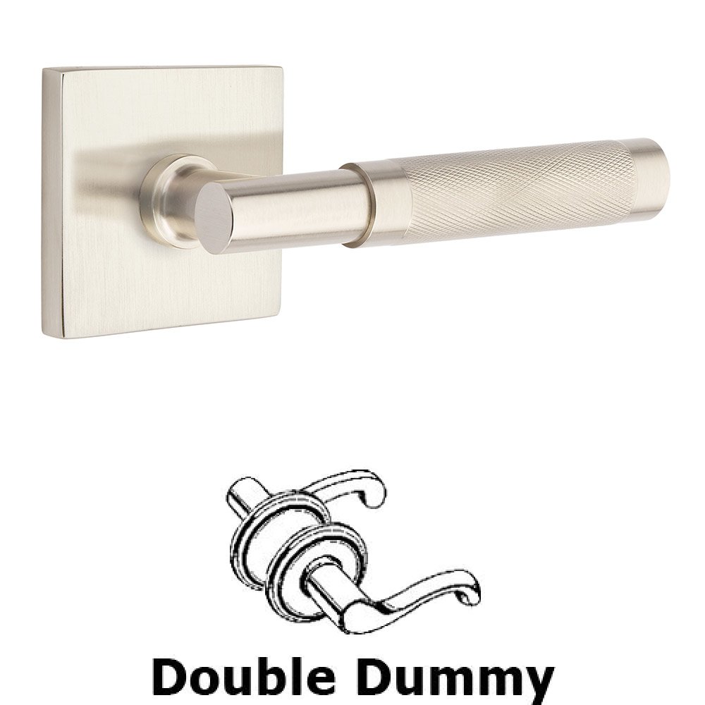 Double Dummy Knurled Lever with T-Bar Stem and Square Rose in Satin Nickel