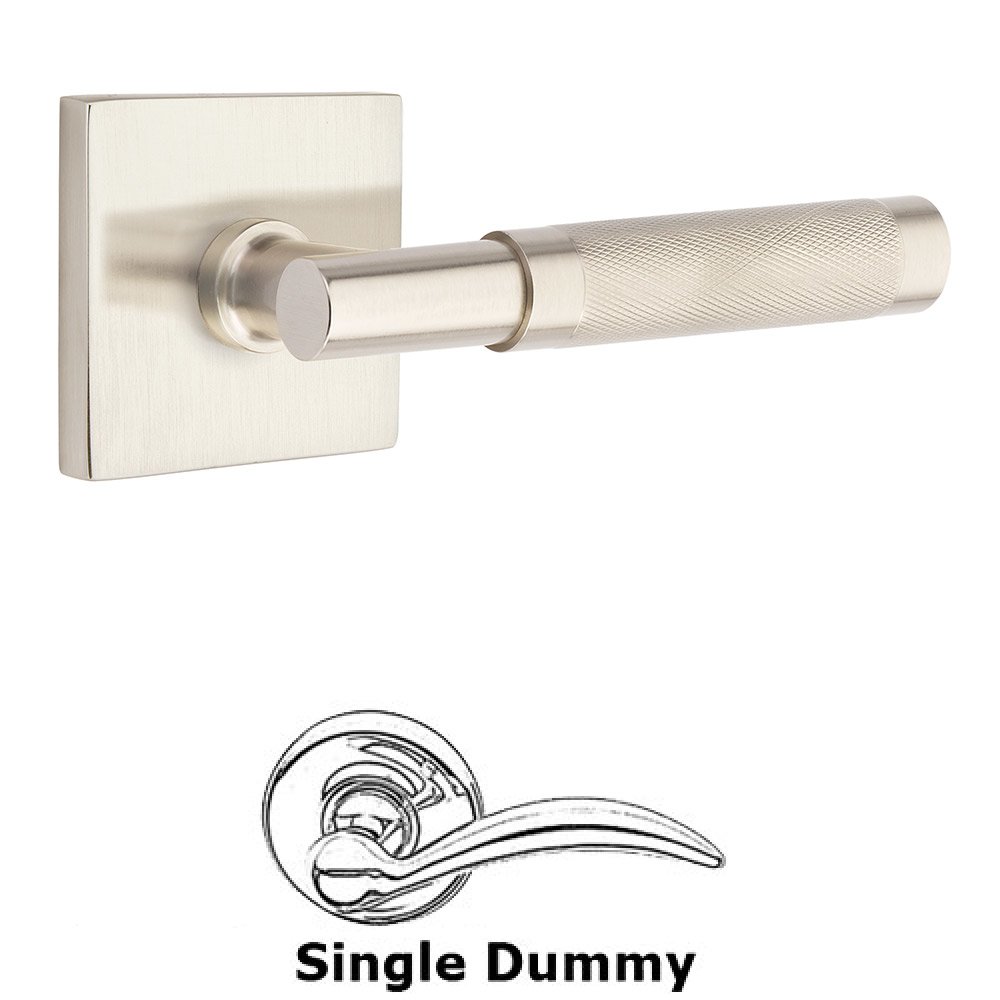 Single Dummy Knurled Lever with T-Bar Stem and Square Rose in Satin Nickel