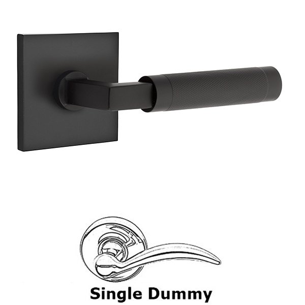 Single Dummy Knurled Lever with L-Square Stem and Square Rose in Flat Black