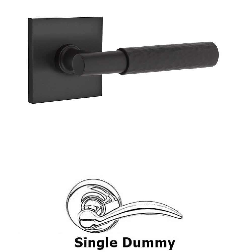 Single Dummy Hammered Lever with T-Bar Stem and Square Rose in Flat Black