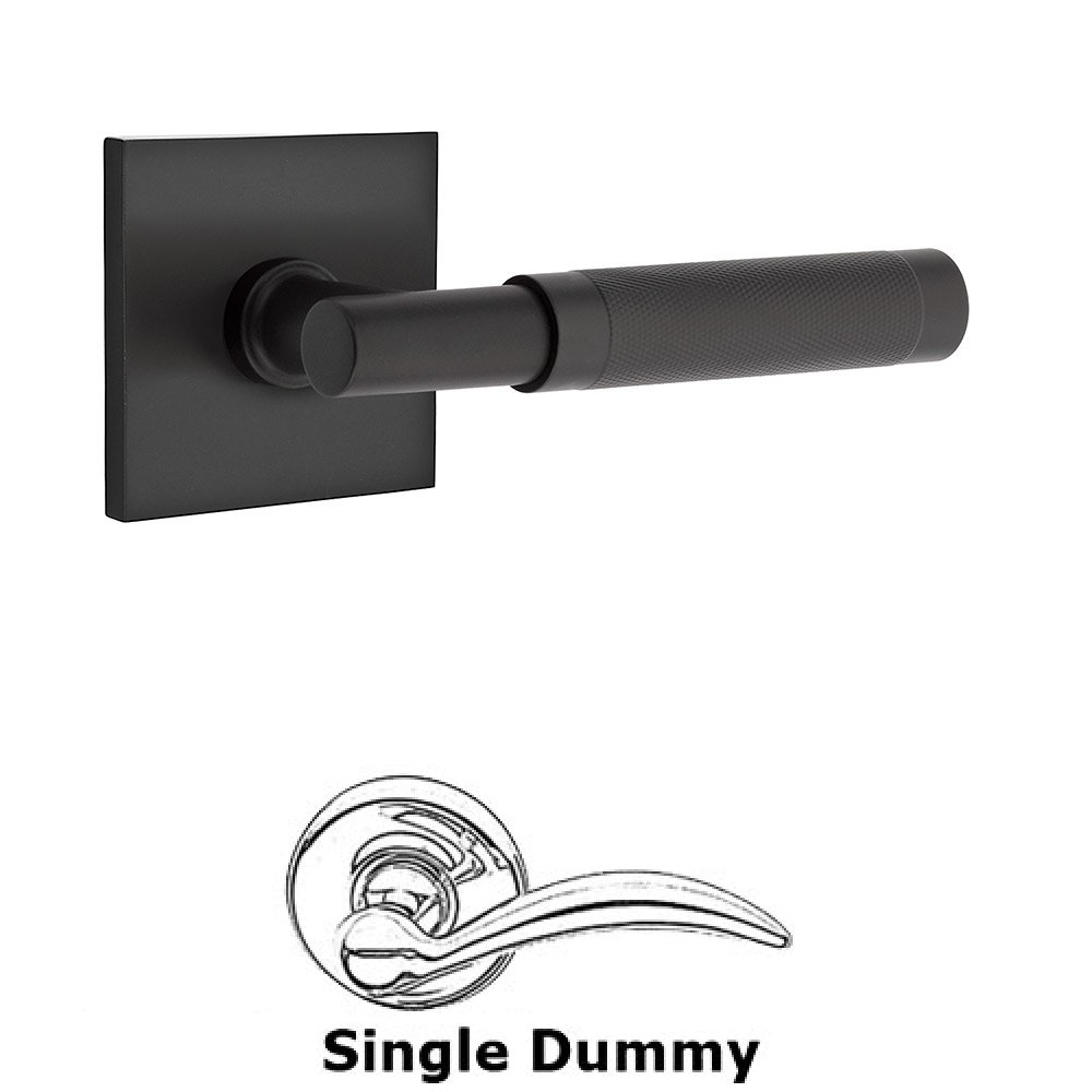 Single Dummy Knurled Lever with T-Bar Stem and Square Rose in Flat Black