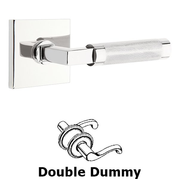 Double Dummy Knurled Lever with L-Square Stem and Square Rose in Polished Chrome