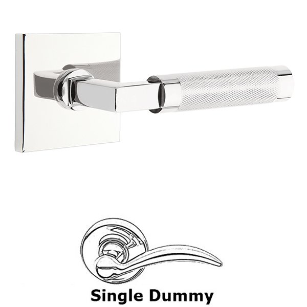 Single Dummy Knurled Lever with L-Square Stem and Square Rose in Polished Chrome