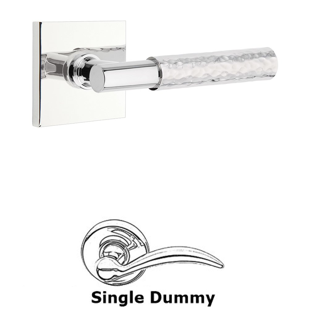Single Dummy Hammered Lever with T-Bar Stem and Square Rose in Polished Chrome