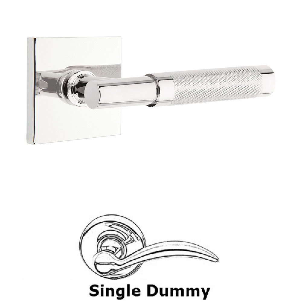 Single Dummy Knurled Lever with T-Bar Stem and Square Rose in Polished Chrome