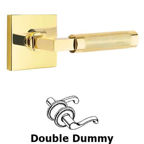 Double Dummy Knurled Lever with L-Square Stem and Square Rose in Unlacquered Brass