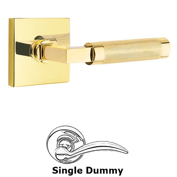 Single Dummy Knurled Lever with L-Square Stem and Square Rose in Unlacquered Brass
