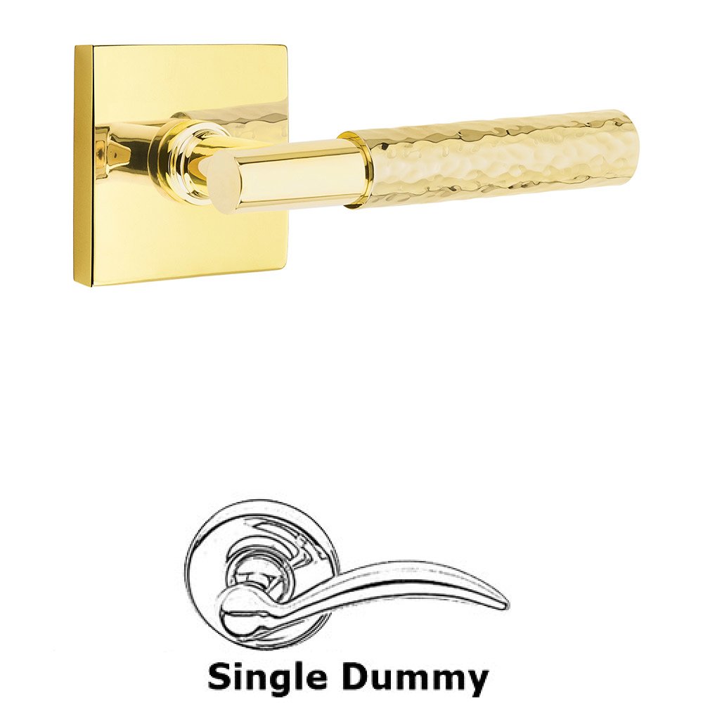 Single Dummy Hammered Lever with T-Bar Stem and Square Rose in Unlacquered Brass