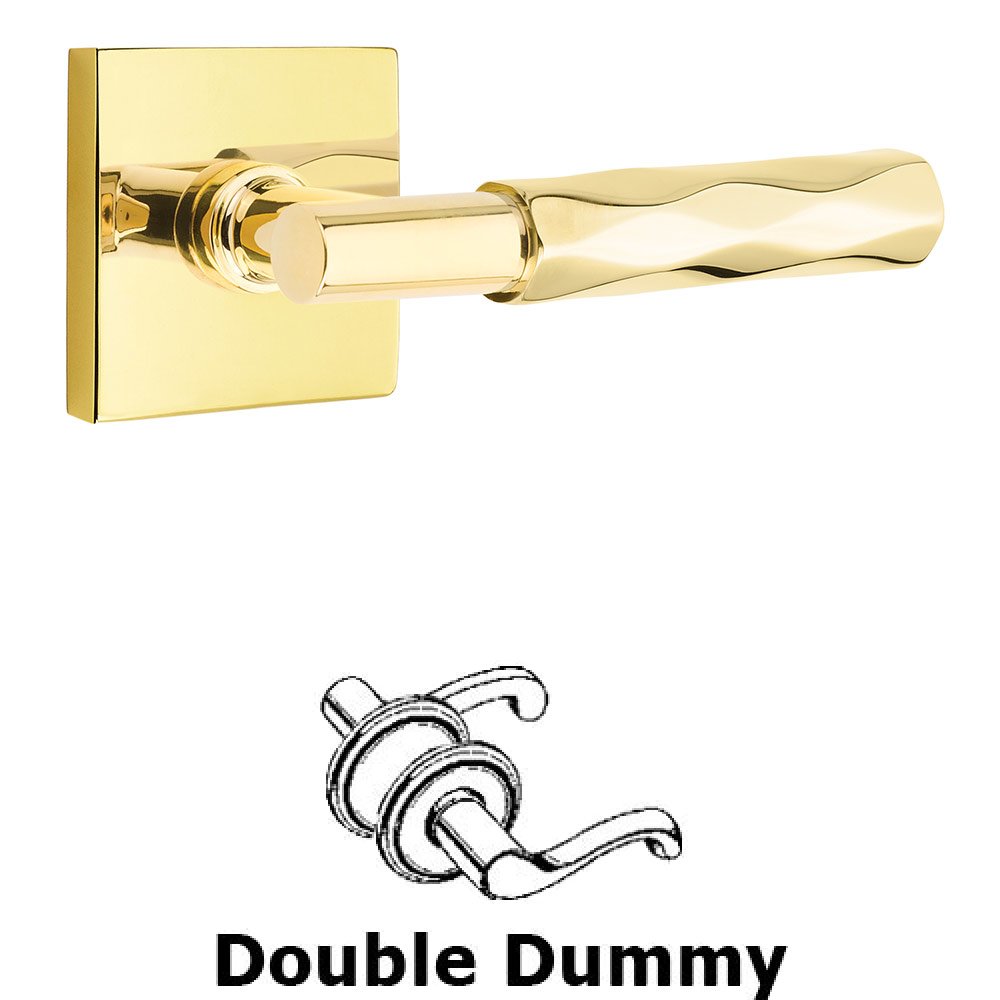 Double Dummy Tribeca Lever with T-Bar Stem and Square Rose in Unlacquered Brass