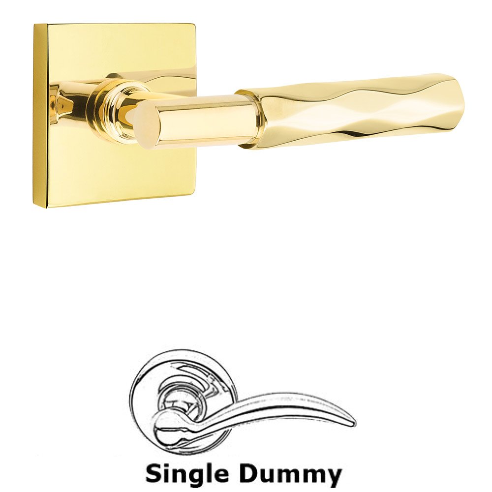 Single Dummy Tribeca Lever with T-Bar Stem and Square Rose in Unlacquered Brass