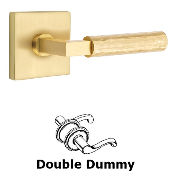 Double Dummy Hammered Lever with L-Square Stem and Square Rose in Satin Brass
