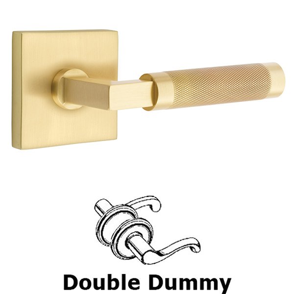 Double Dummy Knurled Lever with L-Square Stem and Square Rose in Satin Brass
