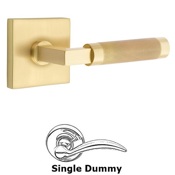 Single Dummy Knurled Lever with L-Square Stem and Square Rose in Satin Brass
