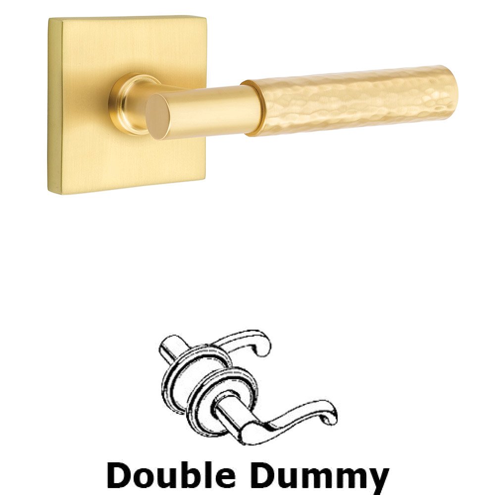 Double Dummy Hammered Lever with T-Bar Stem and Square Rose in Satin Brass