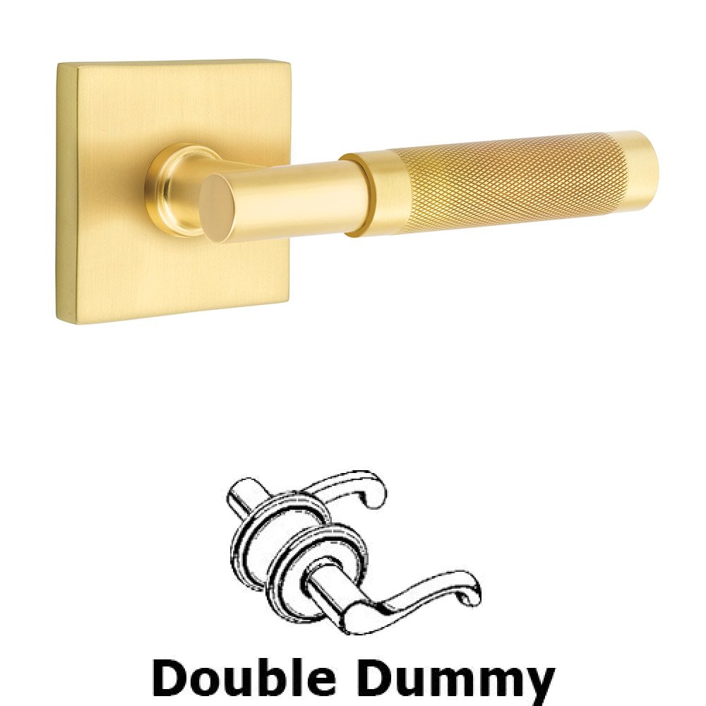 Double Dummy Knurled Lever with T-Bar Stem and Square Rose in Satin Brass